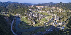 Aerial panorama of Chengyang, a district in Sanjiang