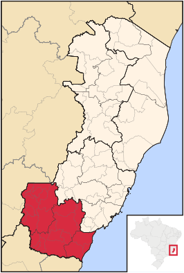 Ligging van de Braziliaanse mesoregio Sul Espírito-Santense in Espírito Santo