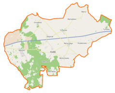 Mapa konturowa gminy Kuślin, po lewej znajduje się punkt z opisem „Wąsowo”