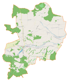 Mapa konturowa gminy Pilica, na dole znajduje się ikonka zamku z wieżą z opisem „Zamek w Smoleniu”