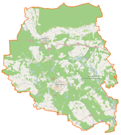 Mapa konturowa powiatu międzyrzeckiego, na dole po prawej znajduje się punkt z opisem „Panowice”