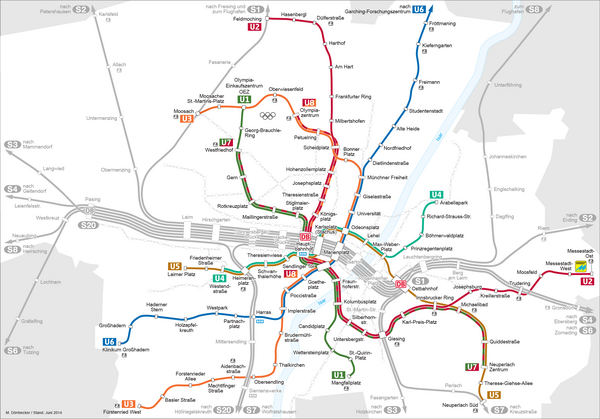 โครงข่ายรถไฟใต้ดินมิวนิก ตามลักษณะภูมิประเทศ ค.ศ. 2010