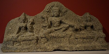 Ayyanar and his two consorts, 15–17th century CE, Châlons-en-Champagne French Museum