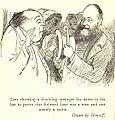 Edward Lear self portrait, illustrating a real incident in which he encountered a stranger who claimed that "Edward Lear" was merely a pseudonym. Lear (on the right) is showing the stranger (left) the inside of his hat, with his name in the lining.