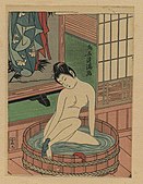 Torii Kiyomitsu, Donna al bagno, 1750