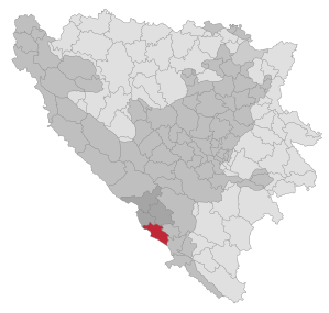 Lage der Gemeinde Ljubuški in Bosnien und Herzegowina (anklickbare Karte)