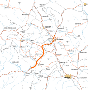 The R 7 runs through southwest and northeast Kosovo.