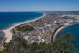 Tombolo totalement urbanisé de Mt Maunganui, Nouvelle-Zélande