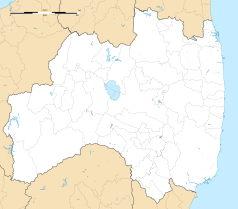 Mapa konturowa Fukushimy, blisko centrum u góry znajduje się punkt z opisem „Inawashiro”