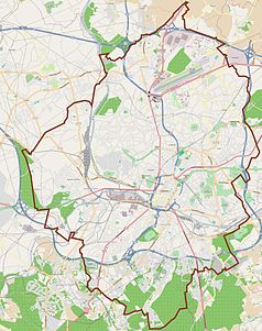 Mapa konturowa Charleroi, blisko centrum na prawo znajduje się punkt z opisem „Stade du Pays de Charleroi”