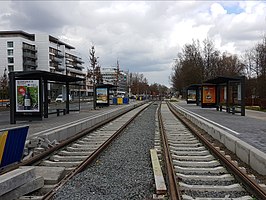 Zicht op halte Bronnenpark richting Roodebeek (2018).