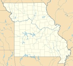 Mapa konturowa Missouri, na dole po lewej znajduje się punkt z opisem „La Russell”