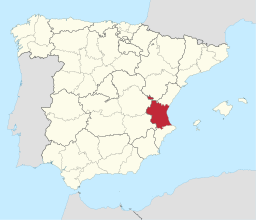 Provinsen Valencias läge i Spanien