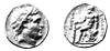 Ancient Greek coins with portraits of Nabis, king of Sparta and inventor of the Iron Apega.