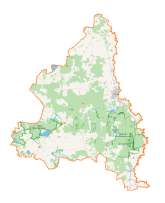 Mapa konturowa powiatu włodawskiego, blisko centrum po lewej na dole znajduje się punkt z opisem „Cmentarz wojenny w Wytycznie”