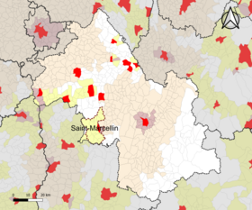 Localisation de l'aire d'attraction de Saint-Marcellin dans le département de l'Isère.