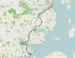 Route map of the Fredericia–Aarhus railway line