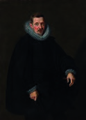 Portret van een man, driekwart lengte, witte kraag en hoed in de hand, 1620, uit de collectie van The Phoebus Foundation