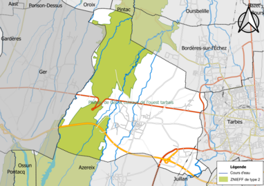 Carte de la ZNIEFF de type 2 sur la commune.