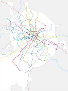 Mapa konturowa Moskwy, w centrum znajduje się punkt z opisem „Kijewskaja”