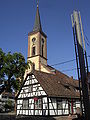 "Hermannshäusle" en de Evangelische (Michaeliskirche) in Blankenloch