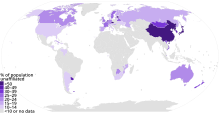 Countries by percentage of Unaffiliated–Pew Research 2010.svg