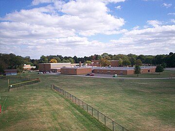 View as seen from the top row of the football stadium.