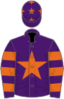 Purple, orange star, hooped sleeves and stars on cap