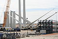 Wind turbine components in an assembly area onshore before installation at sea