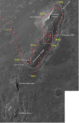 Opportunity's traverse on Cape York from Sol 2678 to Sol 3317 with some additional annotations of the main features.