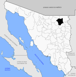 Location of the municipality in Sonora