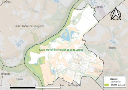 Carte de la ZNIEFF de type 2 sur la commune.