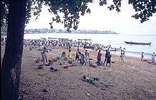 Fishermen land their catch of fish in Sao Tomé.