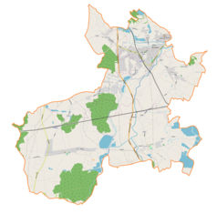 Mapa konturowa gminy Strumień, po prawej znajduje się punkt z opisem „Zabłocie Czuchów”