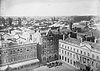 b&w photo of inner city buildings