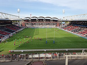 Das Matmut Stadium Gerland bei einem Spiel der Lyon OU nach der Reduzierung (September 2019)