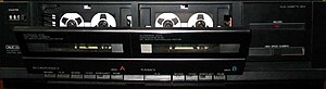 An opened Magnavox dual deck recorder with high-speed dubbing