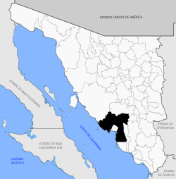 Location of the municipality in Sonora