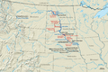 Location of Canyon Ferry Lake and other reservoirs and dams built in the Pick–Sloan Program since the 1940s.