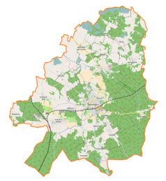 Mapa konturowa gminy Twardogóra, po prawej nieco u góry znajduje się punkt z opisem „Domasławice”