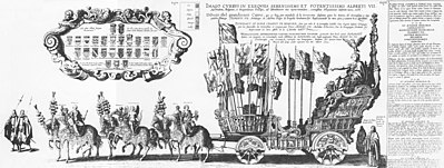 Leichenwagen bei der Prozession während der Beerdigung Albrecht VII. von Habsburg im Jahr 1621