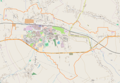 Mapa konturowa Sędziszowa Małopolskiego, po prawej znajduje się punkt z opisem „Przedmieście Sędziszowskie”