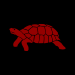 Orange tortoise on a black field