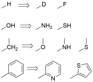 A table of common classical bioisosteres