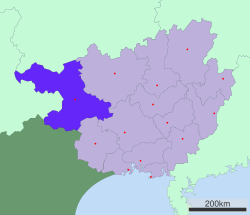 Location of Baise in Guangxi