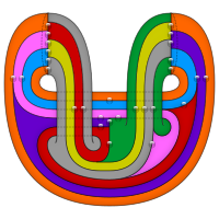 An 8-coloured double torus (genus-two surface) – bubbles denote unique combination of two regions