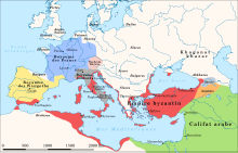 Carte de l'Empire byzantin au milieu du VIIe siècle.