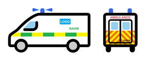 Intermediaire ambulances: (1) witte basiskleur (2) groen-geel battenburgpatroon op de zijkanten (3) naam en eventueel logo van de dienst op de zijkanten (4) oranje-geel visgraatpatroon op de achterkant (5) aanduiding "AMBULANCE" en eventueel telefoonnummer van de dienst op voor- en achterkant (6) uniek vijfcijferig identificatienummer op de achterkant (7) prioritaire signalen (blauwe knipperlichten en sirene)