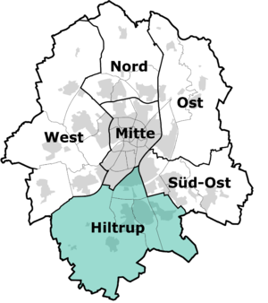 Lage des Bezirks Hiltrup in Münster