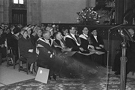 v.l.n.r. André Parrot, Jean Carbonnier, Hans Van Werveke, Gerard Knuvelder en Henri Théodore Fischer (Eredoctoraten Utrecht, 1961)